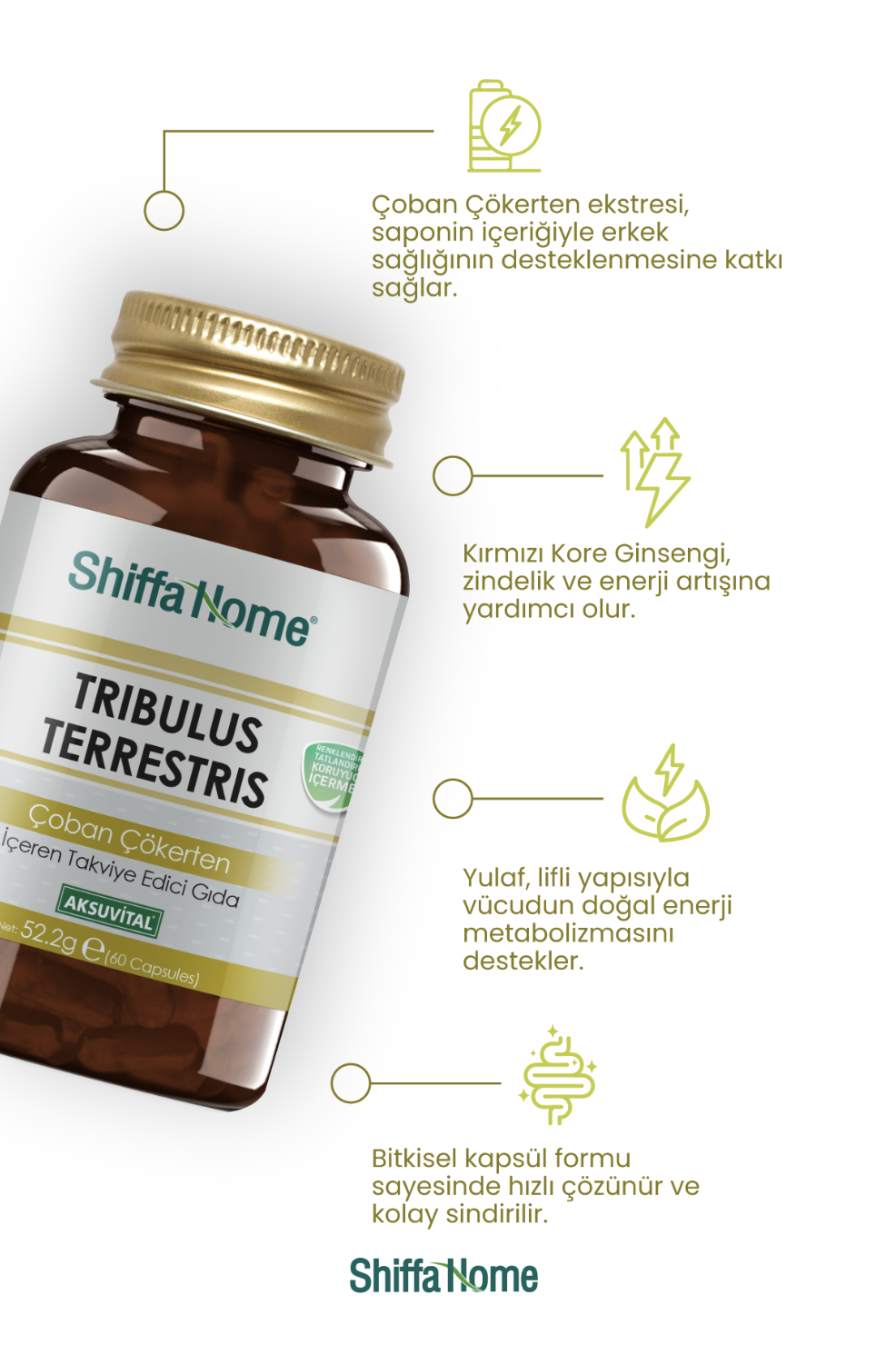 Aksu Vital Tribulus Terrestris Çoban Çökerten 60 Kapsül