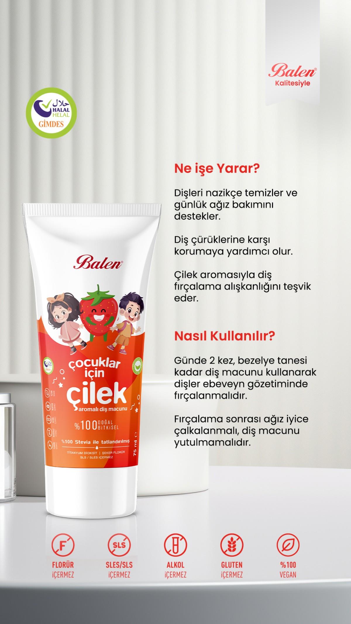 Balen Doğal Çocuklar İçin Çilek Özlü Diş Macunu 75ml