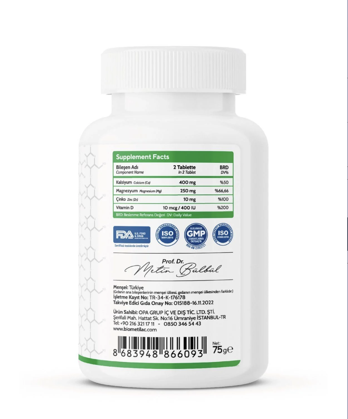 Biomet S1™ Kalsiyum, Magnezyum, Çinko, Vitamin D Tablet