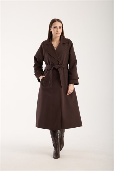 Acı Kahve Oversize Astarlı Trençkot