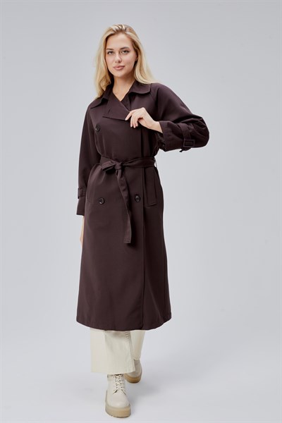 Acı Kahve Oversize Kuşaklı Trençkot