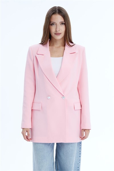 Açık Pembe Oversize Dokuma Blazer Ceket