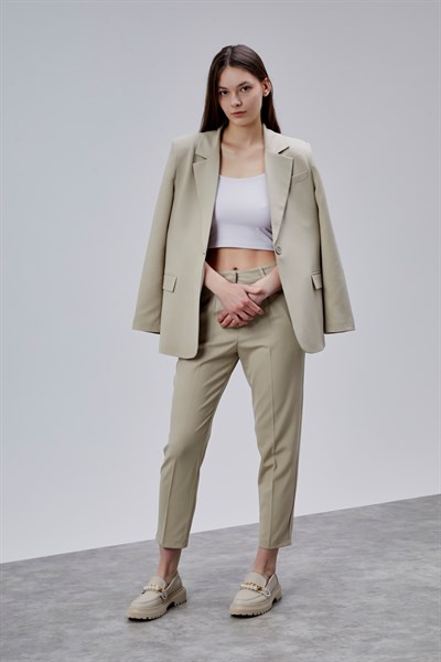 Bej Kruvaze Regular Blazer Takım