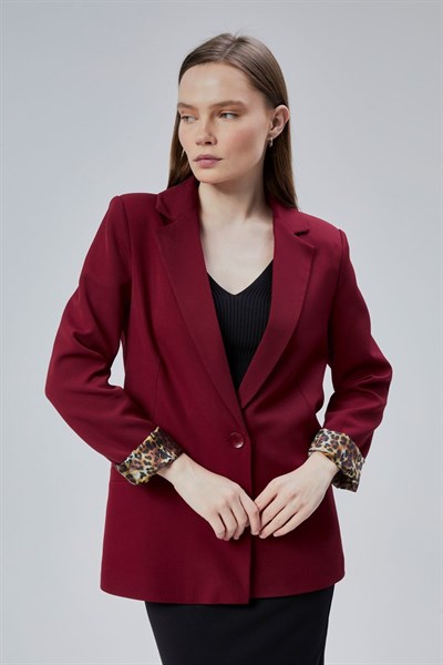Bordo Kruvaze Yaka Kolu Katlama Detaylı Regular Vatkalı Blazer Ceket