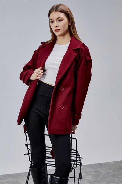 Calina Bordo Regular Fit Premium Kaşe Ceket