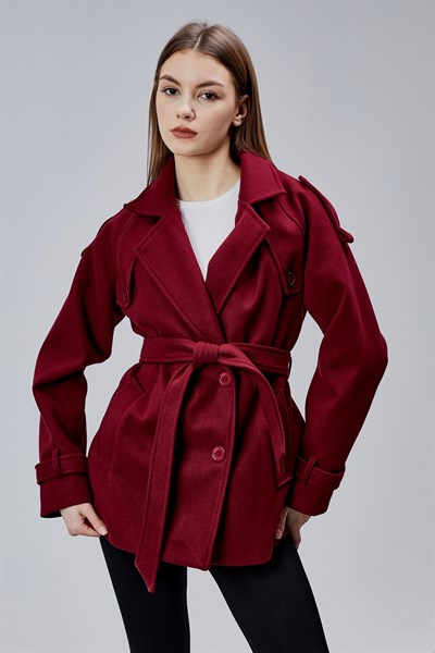 Calina Bordo Regular Fit Premium Kaşe Ceket