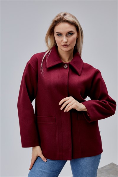 Camille Bordo Oversize Cep Detaylı Astarlı Kaşe Ceket