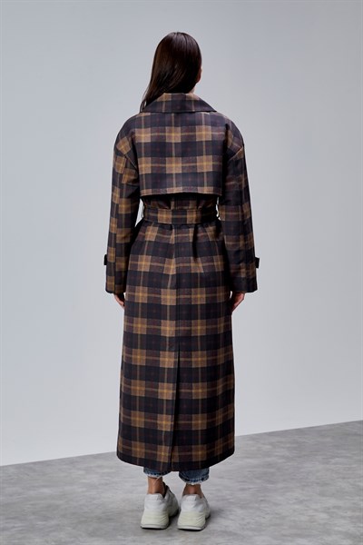 Elora Lacivert Ekose Detaylı Premium Oversize Trençkot 46650