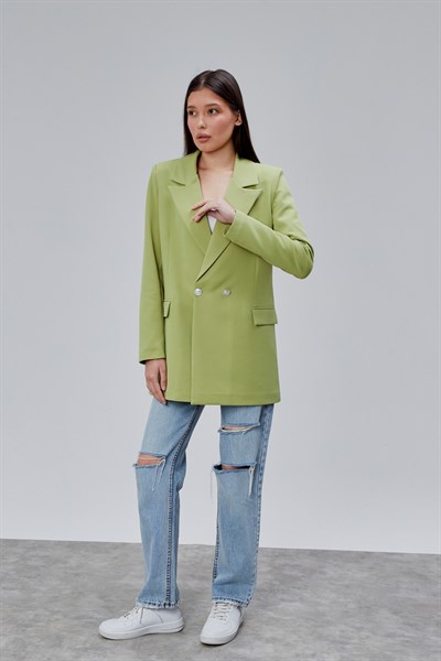 Fıstık Yeşili Oversize Dokuma Blazer Ceket