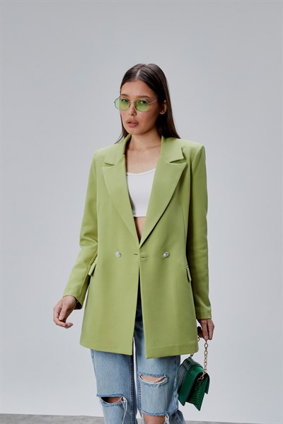 Fıstık Yeşili Oversize Dokuma Blazer Ceket