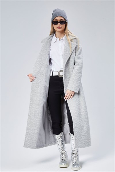 Gri Buklet Kaşe Oversize Kaban