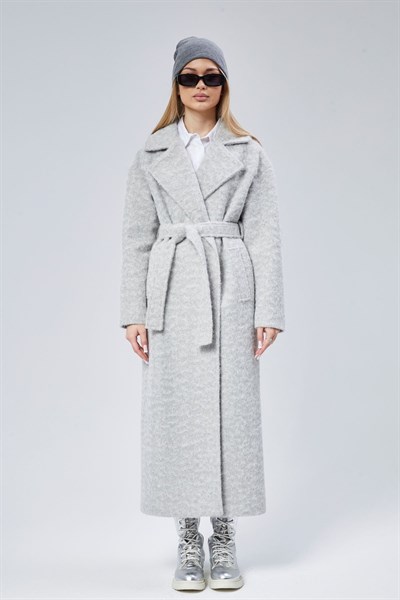 Gri Buklet Kaşe Oversize Kaban