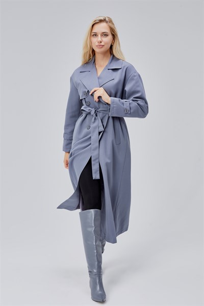 Gri Oversize Rüzgarlık Detaylı Trençkot