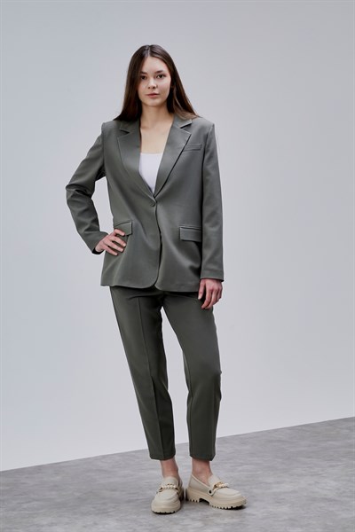 Haki Kruvaze Regular Blazer Takım