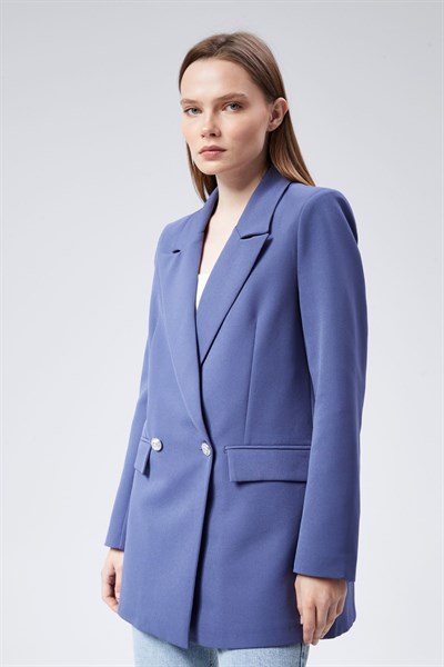 İndigo Oversize Dokuma Blazer Ceket