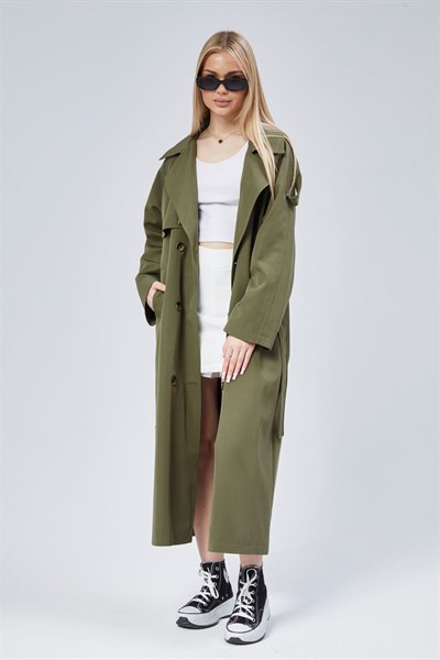 Kadın Oversize Astarlı Uzun Trençkot