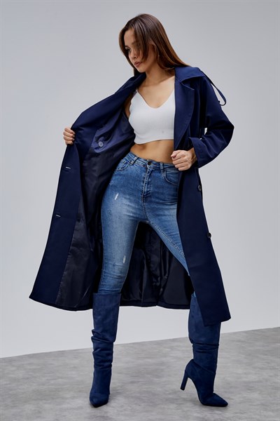 Kadın Oversize Astarlı Uzun Trençkot