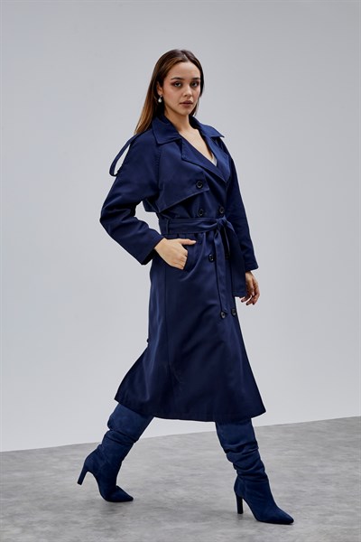 Kadın Oversize Astarlı Uzun Trençkot