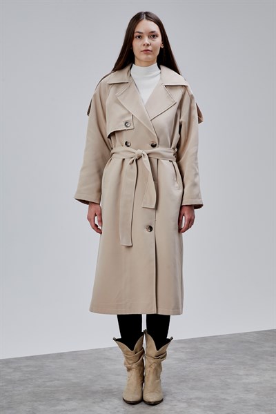 Kadın Oversize Astarlı Uzun Trençkot