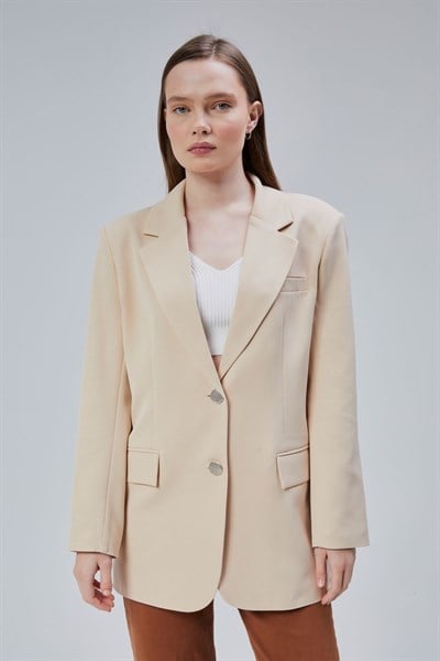 Kadın Oversize Düz Kesim Astarlı Dokuma Blazer Ceket