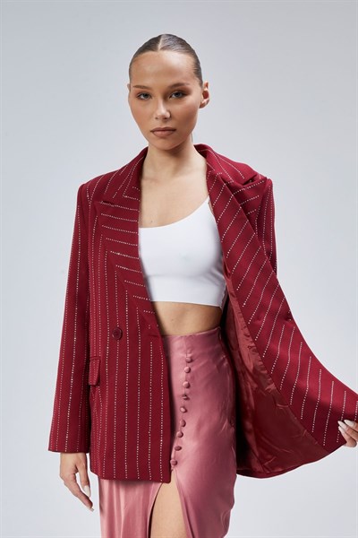 Kadın Taş İşlemeli Regular Vatkalı Blazer Ceket