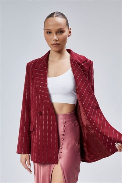 Kadın Taş İşlemeli Regular Vatkalı Blazer Ceket
