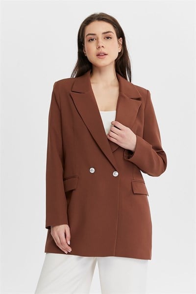 Kahverengi Oversize Dokuma Blazer Ceket