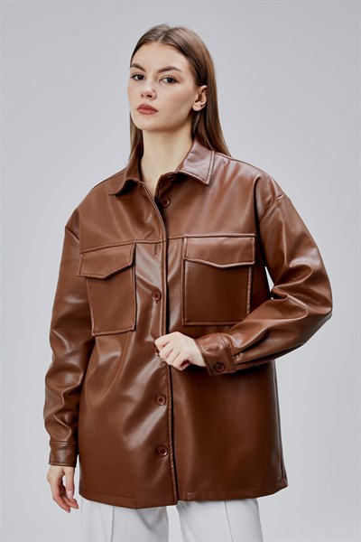 Kahverengi Premium Oversize Astarlı Deri Ceket 