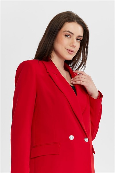 Kırmızı Oversize Dokuma Blazer Ceket