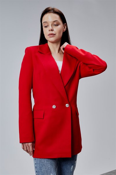 Kırmızı Oversize Dokuma Blazer Ceket