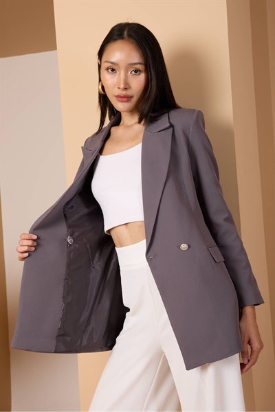 Koyu Gri Oversize Dokuma Blazer Ceket