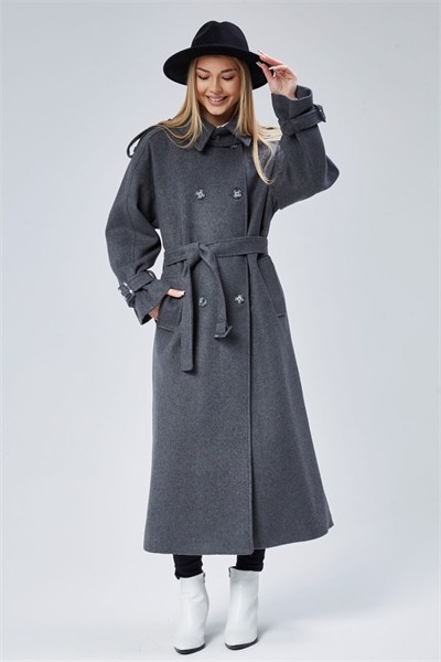 Kuşaklı Oversize Kaşe Kaban