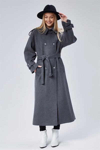 Kuşaklı Oversize Kaşe Kaban