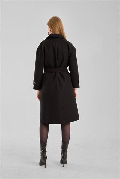 Kuşaklı Oversize Kaşe Kaban
