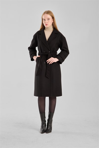 Kuşaklı Oversize Kaşe Kaban