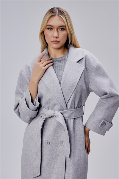 Kuşaklı Oversize Kaşe Kaban