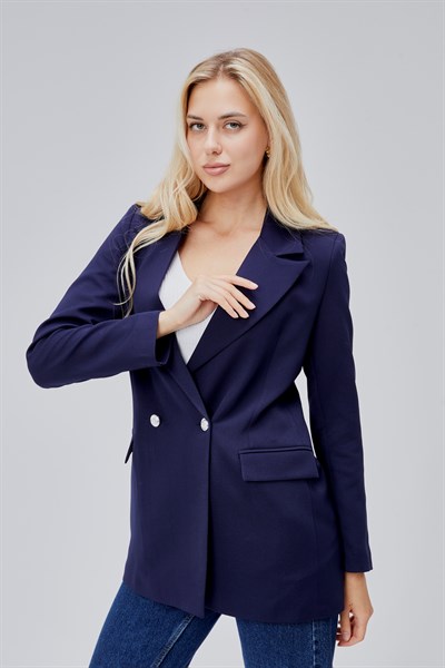 Lacivert Oversize Dokuma Blazer Ceket