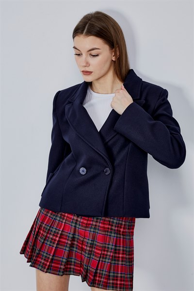 Lacivert Regular Fit Premium Kısa Kaşe Ceket