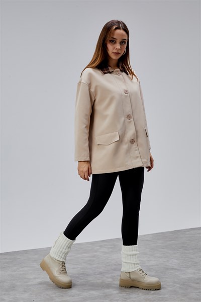 Mia Vizon Ekose Yaka Cepli Oversize Trençkot