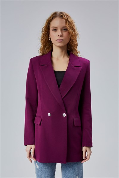 Mor Oversize Dokuma Blazer Ceket