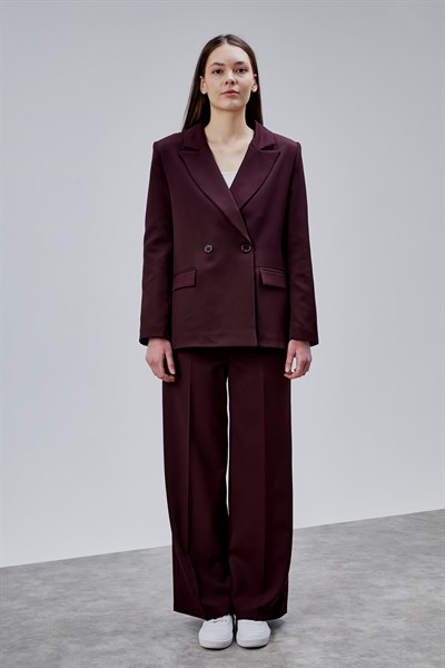 Mürdüm Palazzo Pantolon Blazer Ceket Takım