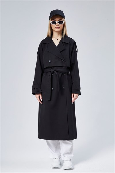 Oversize Kruvaze Kapama Rüzgarlık Detaylı Trençkot 44956