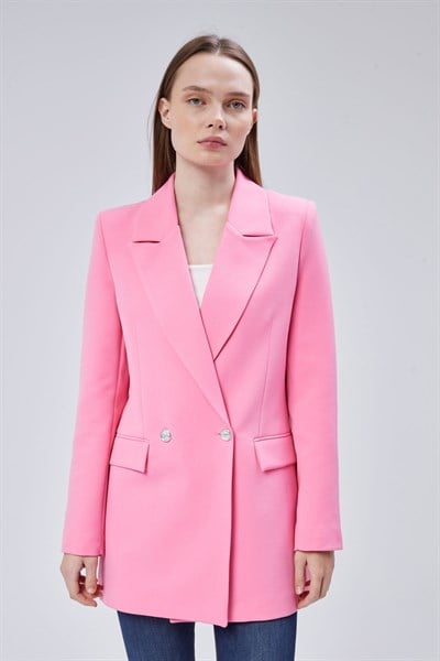 Pembe Oversize Dokuma Blazer Ceket