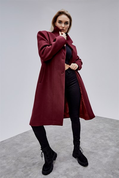 Rosalia Bordo Oversize Kruvaze Kaşe Kaban