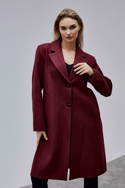Rosalia Bordo Oversize Kruvaze Kaşe Kaban