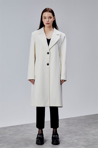 Rosalia Ekru Oversize Kruvaze Kaşe Kaban