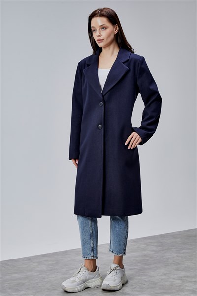 Rosalia Lacivert Oversize Kruvaze Kaşe Kaban