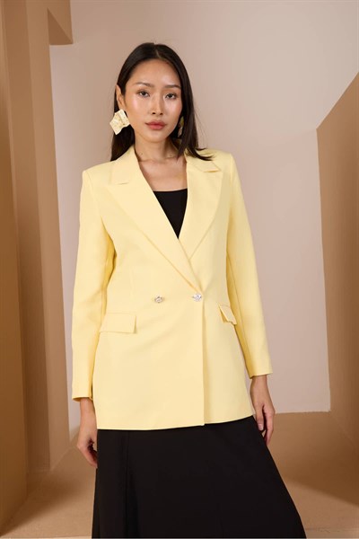 Sarı Oversize Dokuma Blazer Ceket