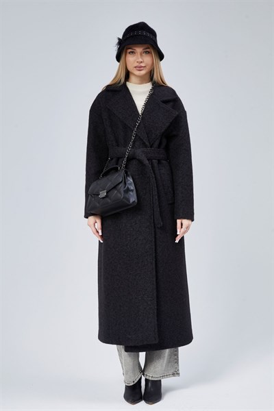 Siyah Buklet Kaşe Oversize Kaban