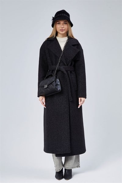 Siyah Buklet Kaşe Oversize Kaban